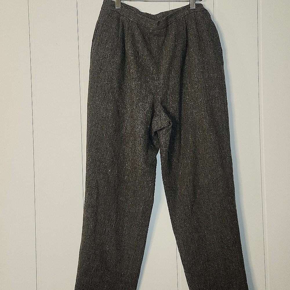 Vintage pure wool woman's Gray  High Waisted Wool Pleated Trousers